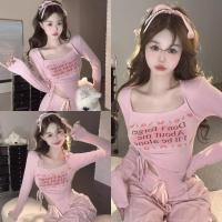 ราคา Bonnieเสื้อแขนยาว คอเหลี่ยม สีชมพู เข้ารูป ผูกเชือก เสื้อครอป ใส่สบาย สไตล์เกาหลี แฟชั่นสำหรับผู้หญิง (43518382623)