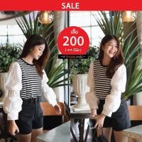 ราคา [Sale2022] เสื้อยืดแต่งแขนบอลลูนยุ้ม - มี 3 สี ริ้วเขียว ,ริ้วชมพู ,ริ้วดำ (16376596240)