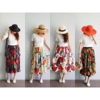 ราคา กระโปรงยาว ผ้าชีฟอง อัดพลีส มีซับใน ลายดอก เอวยางยืด (2598690365)