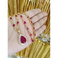 ราคา สร้อยคอพร้อมจี้ทับทิมหยดน้ำ#สร้อยคอจี้ทับทิมชมพู (18462437087)