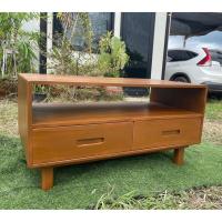 ราคา FurDIY ตู้วางทีวีไม้สัก ลิ้นชักคู่ รุ่นมือจับหลุม งานไม้ดิบ/สีไม้สักเก่า (29261056936)