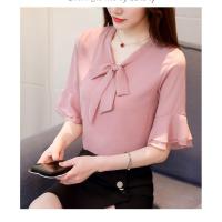 ราคา S-0011-4 เสื้อผู้หญิงสไตล์เกาหลี ผ้าชีฟอง ตกแต่งโบว์ น่ารักๆ สีชมพู (1366283085)