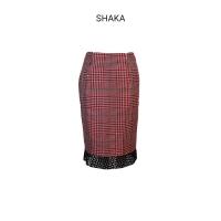 ราคา Shaka-กระโปรงทรงเอลายสก็อตชายลูกไม้-สีแดง D055-6 (29250710766)
