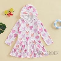 ราคา //-2-7years เด็กผู้หญิงว่ายน้ํา Coverups Bow พิมพ์แขนยาวชุด Hooded Zip-Up Beach Robe สําหรับฤดูร้อน (27672620922)