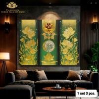 ราคา ภาพพระพิฆเนศ รูปดอกบัวทอง พื้นสีเขียว1ชุด3ชิ้น ภาพแขวนกรอบลอย รูปติดผนังติดห้องพระ ภาพมงคลแต่งบ้าน (26039555112)