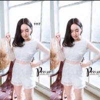 ราคา จั๊มสั้นผ้าลูกไม้สีขาว (386722503)