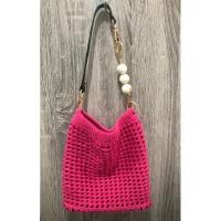 ราคา A02กระเป๋าถัก #โฟนแบก #Phonebag #Handmade #งานถักมือ #ถักไหมคอตตอนน้ำนมสีชมพูบานเย็นสายหนังสีดำ+พวงกุญแจไข่มุก(ฟรี) (24057205179)