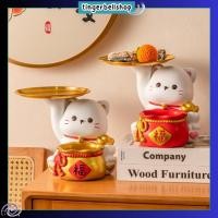 ราคา [พร้อมส่ง]ของแต่งบ้าน ตุ๊กตาแมวกวักเซรามิค แมวนำโชค แมวกวักพร้อมถาดวางกุญแจ (20784574685)