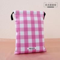 ราคา สินค้าใหม่~Prada Prada Pink Plaid Drawstring Bag Simple High-value Cosmetic Bag Counter New Style Portable Storage (42274678718)