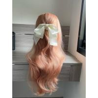 ราคา มือสองใหม่ วิกกึ่งทอมือ ตัวT สีชมพูพีชหวานเจี๊ยบแถมขาตั้ง และโบว์สีขาวตามภาพ (25018522879)