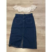 ราคา กระโปรงยีนส์ size XL แถมเสื้อ ขาวแขนตุ๊กตา (28653262603)