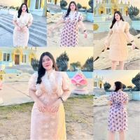 ราคา เดรสสาวอวบ ผ้ามุ้งแต่งลูกไม้ มีซับใน สวยเรียบหรู D131 (24321948167)