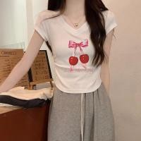 ราคา JMS เสื้อคอวี เสื้อครอป เสื้อยืดคอวีจับจีบข้าง ลายน่ารัก เสื้อยืดผู้หญิงสกรีนอย่างดี มี2สีให้เลือกT - shirt ( T4 ) (26980881429)