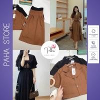 ราคา ชุดเสื้อกระโปรงทรงเบสิคสวยมาก มาก หรูหราสองสี สีน้ําตาลดํา - ร้านปาหะ (24777986175)