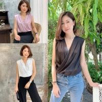 ราคา On sale‼️ เสื้อแขนกุดป้ายหน้าคอวี ผ้าซาติน (7044061800)