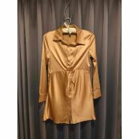 ราคา ชุดเดรส แขนยาว กระโปรง ผ้าซาติน สีน้ำตาลทอง อกได้ถึง 34 ชุดออกงาน สวยมาก (26124795043)