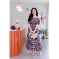 ราคา เดรสเปิดไหล่สีดำลายผีเสื้อสีชมพู ผ้าไหมอิตาลี (9861101393)