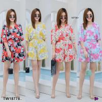 ราคา Jumpsuit #สาวอวบ จั้มสูทขาสั้น ทรงกิโมโน ดีเทลจับจีบช่วงเอง 18778 (21491445701)