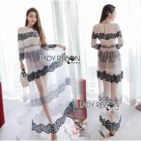 ราคา ⚡️โล๊ะล้างสต๊อก⚡️ เดรสผ้าลูกไม้สลับลายทางโทนสีขาว-น้ำเงิน ป้าย Lady Ribbon (1056761627)