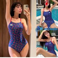 ราคา บอดี้สูทลายเชอรี่ บอดี้สูทสไตล์เกาหลี ชุดว่ายน้ำน่ารัก ชุดว่ายน้ำสายเดี่ยว เชือกไขว้หลัง มีฟองน้ำ (27673772572)