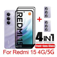ราคา 4 in 1 ฟิล์มกระจกนิรภัยสําหรับ Redmi 15 4G 5G 2025 Gobal ป้องกันหน้าจอฟิล์มแก้วกลับเลนส์กล้อง 2 in 1 (27190482093)