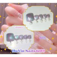 ราคา เล็บปลอม เล็บมือ เล็บเจล แท้100% เล็บปลอมสำเร็จรูป สีม่วงเขียว สีลูกแก้ว แคทอาย แถมกาวเล็บ + ตะไบ (42926941474)