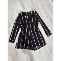 ราคา ชุดจั๊มสูทขาสั้น ชุดจั๊มสูทสีดำลายทางขาวแดง (23176827501)