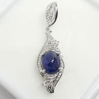ราคา จี้ ไพลิน Blue Sapphire พลอยแท้ สีน้ำเงิน เข้มๆ หลังเบี้ย ขนาด 7×9 ตัวเรือนเงิน 925 (5652796571)