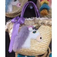 ราคา กระเป๋าถือสานhandmade ปักunicorn + ตกแต่งระบายพร้อมริบบิ้นพันสาย (1969258028)