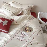 ราคา เตียงผ้าฝ้ายยาวสาวหัวใจลูกไม้ผ้าปูที่นอนผ้าฝ้ายแท้ลายจุดชุดสี่ชิ้นผีเสื้อ100อินปลอกผ้านวมฝรั่งเศส ที1ไทย (55552491577)