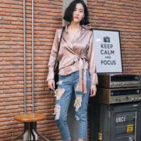 ราคา เสื้อเชิ้ตผ้าซาตินสีทองชุดออกงานชุดทำงาน (1634373560)