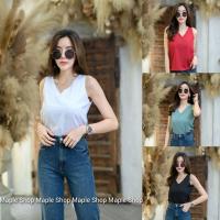 ราคา เสื้อแขนกุดคอวีสีพื้น ผ้าไหมญี่ปุ่น ซับในครึ่งตัว พร้อมส่ง (5580938273)