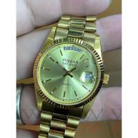 ราคา (ประกันศูนย์ไทย 1 ปี) POMAR รุ่น 73477 GG01 - DAY-DATE QUARTZ (หน้าทอง ขอบหยัก-สายสีทอง) ใช้ถ่าน (10026380506)