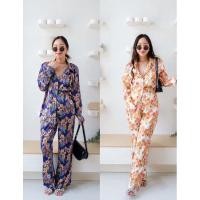 ราคา LS534 Set เชิ้ตแขนยาว+ กางเกงขายาวลายดอกไม้ เสื้อปลายแขนจั้ม เนื้อผ้า silk satin (27129005541)