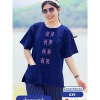 ราคา นภาหม้อห้อม - เสื้อคอกลม แขนสั้น กระดุมจีน หม้อห้อม ปักลาย 039 (24080106383)