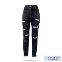 ราคา นิยมยีนส์ Niyom jeans รุ่น 1217 รุ่น ฮิต กางเกงยีนส์ผู้หญิงทรงบอย8ส่วน สีดำฟอก ผ้าไม่ยืด แต่งขาดซ้าย 3 จุด ขวา 4 จุด (25355332996)
