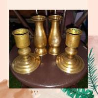 ราคา แจกันทองเหลืองแท้โบราณ สูงเกือบ 7 นิ้ว เชิงเทียนทองเหลืองแท้โบราณ สูง 6นิ้ว ของเก่ามากกว่า30ปี (9011665206)