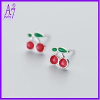 ราคา 925 เงินแฟชั่นย้อนยุคสีแดงเชอร์รี่ต่างหูสตั๊ดหญิง RXW1759 (48151604977)