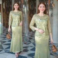 ราคา ชุดออกงานเลี้ยง กาล่า งานแต่ง เสื้อลูกไม้ปักเลื่อมสุดหรู กระโปรงทรงหางปลาผ้าเครปซาตินอย่างดีทิ้งตัวสวย สี เขียว ชมพู ทอง (27001466660)