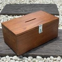 ราคา กล่องออมสิน กล่องใส่ของ ไม้สักทอง กล่องไม้ กล่องเก็บ เหรียญ แบงค์ เงิน (41959454124)