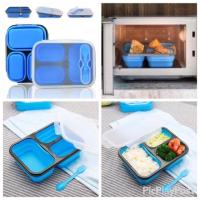 ราคา [กล่องข้าว] ซิลิโคน พับเก็บยืดหดได้ 3 ช่อง เข้าไมโครเวฟได้ Foldable silicone rice box (7616859272)