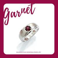 ราคา แหวนเงินแท้ 925 ฝังพลอยโกเมน ด้านข้างพ่นทราย แหวนชาย (26914107281)