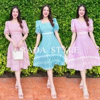 ราคา Rada Style ราดาสไตล์ ชุดเดรสผ้าวาเลนติโน่พิมพ์ลายไทย งานซิปหลัง เดรสใส่ออกงาน เดรสใส่ทำงาน T144 (29916082967)