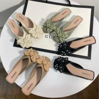 ราคา รองเท้าแบบสวม เปิดส้นเท้า ประดับโบว์ แต่งมุก ราคาถูก ( พร้อมส่ง ) (18720985146)