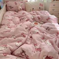 ราคา เจ้าหญิงโบว์เคทีคิตตี้4 ใน 1ชุดเครื่องนอนหอพักห้องนอนผ้าพันคอปกแบนผ้าปูที่นอนปลอกหมอน (29729823756)