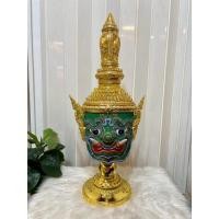 ราคา หัวโขน พิเภก ขนาดสวมหัว งานกระดาษ ปิดทองเค ประดับเพชรคริสตัล พร้อมฐานไม้อัดสีแดงฟรี ของตกแต่งบ้าน ของที่ระลึก khon mask (46250252146)