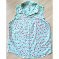 ราคา เสื้อเชิ้ตแขนกุด ผู้หญิง stradivarius มือสอง สีเขียวมินท์ลายแตงโม เหมาะใส่หน้าร้อน summer ผ้าบาง (25413773609)