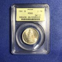 ราคา เหรียญเงินSILVER ปี1941 SWISS 2 FRANCS PCGS MS66 เหรียญเกรด เหรียญต่างประเทศ เหรียญสะสม เหรียญหายาก (13177869647)