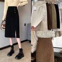 ราคา Gradum.it #6698 กระโปรงเอวสูง ทรงสอบผ่าหน้า สี่กระดุม เอวสูงผ้าลูกฟูก พร้อมส่ง (16200638834)