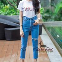 ราคา กางเกงยีนส์ ขายาวLookTrend ขาดขาข้างเดียว (6217660537)